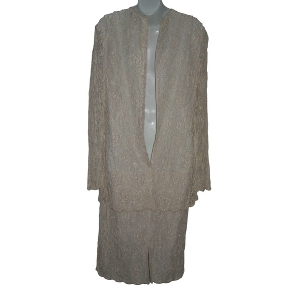 Adrianna Papell Boutique Dress Vintage 90's Beaded Pearl Lace Flapper Cottage Di - Picture 11 of 16